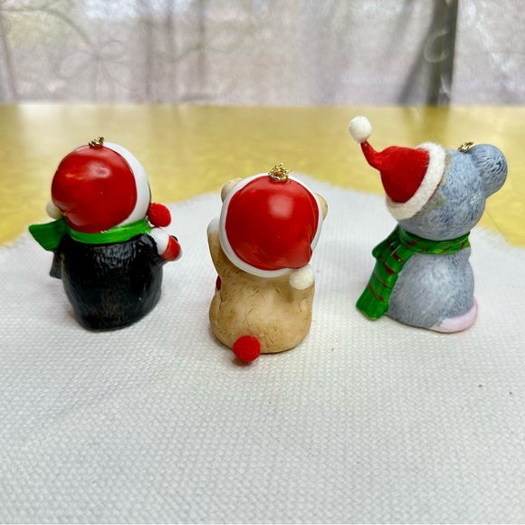 Set of Three Vintage Bell Christmas Ornaments by JSNY Taiwan Penguin Bear Mouse - Picture 2 of 7